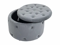 Ronde poef met opbergruimte, gewatteerd ontwerp met knopen - afbeelding 2 van  4