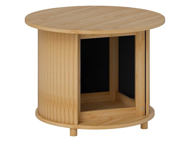Ronde salontafel bamboe salontafel met verborgen opslag en schuifdeur - afbeelding 2 van  5