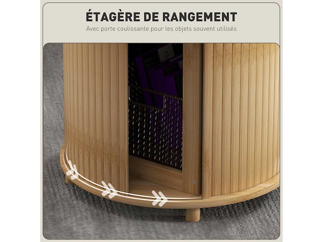 Ronde salontafel bamboe salontafel met verborgen opslag en schuifdeur - afbeelding 4 van  5