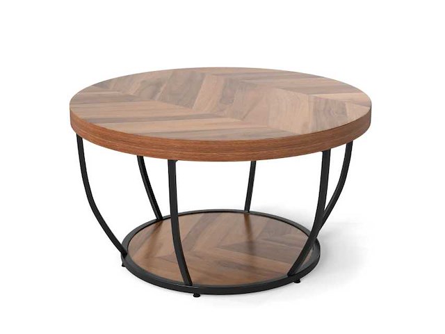 Ronde salontafel, houten look en metalen frame, 80 x 45 cm - afbeelding 1 van  5