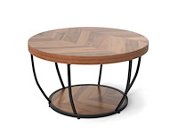 Ronde salontafel, houten look en metalen frame, 80 x 45 cm - afbeelding 1 van  5