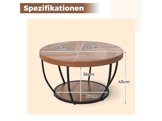 Ronde salontafel, houten look en metalen frame, 80 x 45 cm - afbeelding 2 van  5