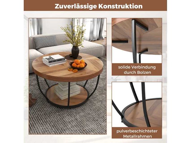 Ronde salontafel, houten look en metalen frame, 80 x 45 cm - afbeelding 3 van  5