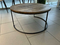 Ronde salontafel met houten blad en metalen onderstel - afbeelding 2 van  3