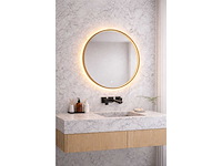 Ronde spiegel 80cm met goude kader en verlichting binnenkant - afbeelding 1 van  1