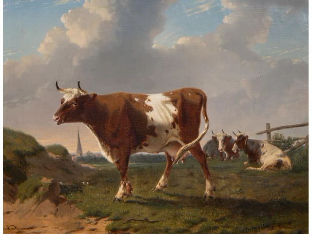 Rosa venneman (1842-1923), cows in a landscape, 1862, oil on canvas 64 x 84 cm. (25.19 x 33.07 in.), frame: 81 x 101 cm. (31.89 x 39.75 in.) - afbeelding 1 van  6
