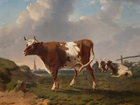 Rosa venneman (1842-1923), cows in a landscape, 1862, oil on canvas 64 x 84 cm. (25.19 x 33.07 in.), frame: 81 x 101 cm. (31.89 x 39.75 in.)