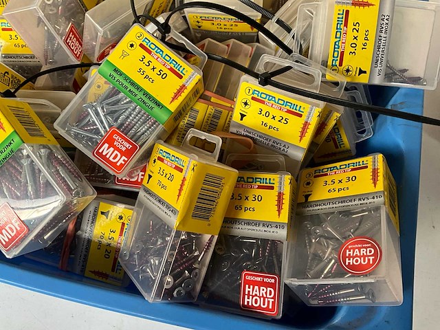 Rotadrill diverse schroeven rvs, verzinkt en messing in blister (100x) - afbeelding 1 van  5