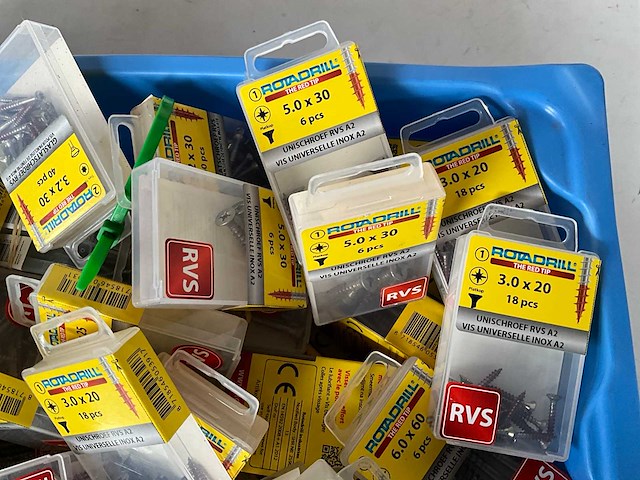 Rotadrill diverse schroeven rvs, verzinkt en messing in blister (100x) - afbeelding 3 van  7