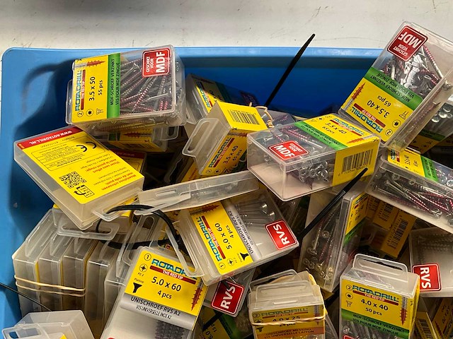 Rotadrill diverse schroeven rvs, verzinkt en messing in blister (100x) - afbeelding 1 van  4