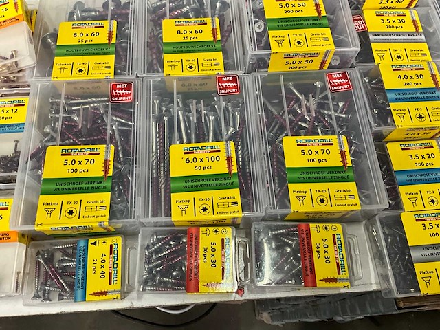 Rotadrill mix kavel diverse schroeven rvs, verzinkt en messing - afbeelding 5 van  7