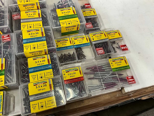 Rotadrill mix kavel diverse schroeven rvs, verzinkt en messing - afbeelding 6 van  7