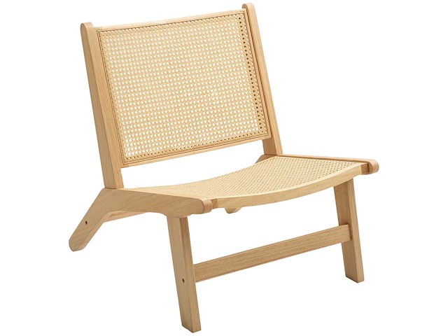 Rotan fauteuil, leesstoel, houten frame, brede zit, 64 x 70 x 74 cm, natuurlijk hout - afbeelding 2 van  5