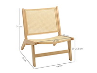 Rotan fauteuil, leesstoel, houten frame, brede zit, 64 x 70 x 74 cm, natuurlijk hout - afbeelding 3 van  5