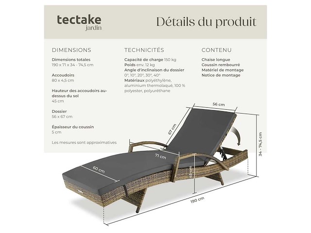 Rotan ligstoel - natuurlijke bruine (x2) - afbeelding 7 van  8