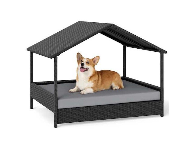 Rotan verhoogde bank met compartiment voor kleine en middelgrote honden tot 60 kg - afbeelding 1 van  6