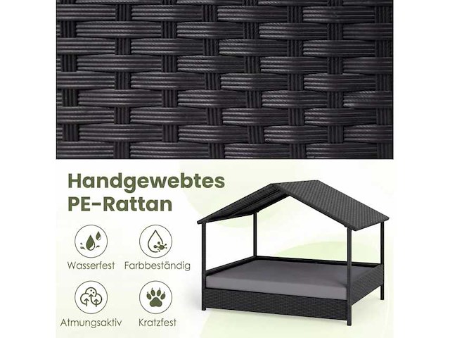 Rotan verhoogde bank met compartiment voor kleine en middelgrote honden tot 60 kg - afbeelding 4 van  6
