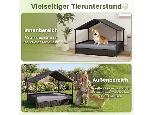 Rotan verhoogde bank met compartiment voor kleine en middelgrote honden tot 60 kg - afbeelding 5 van  6