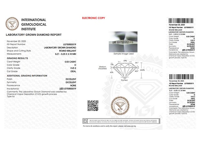 Round diamant 0.53ct – d/vvs2 – igi - afbeelding 4 van  4