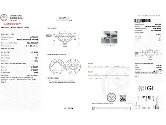 Round diamant 1.09ct – e/vs1 – igi - afbeelding 4 van  4