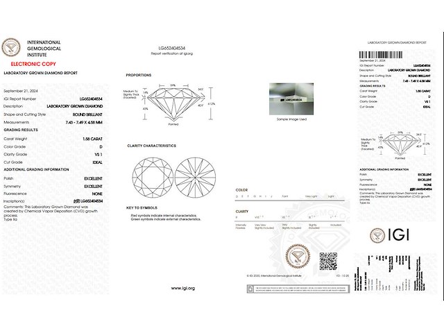Round diamant 1.58ct – d/vs1 – igi - afbeelding 4 van  4