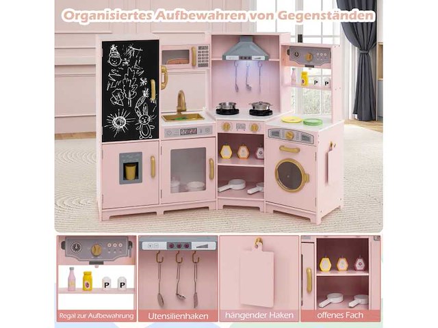 Roze houten hoekkeuken met licht en geluidseffecten - afbeelding 1 van  3