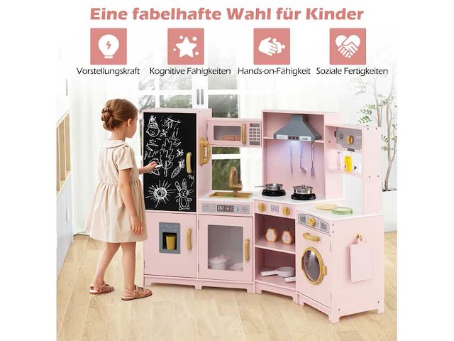 Roze houten hoekkeuken met licht en geluidseffecten - afbeelding 2 van  3