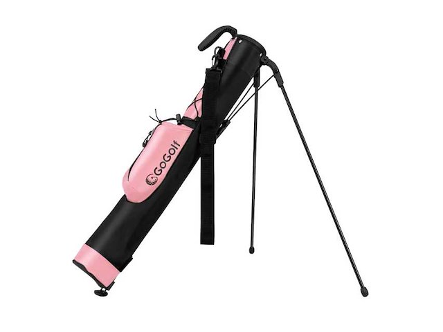 Roze lichtgewicht golftas met dubbel compartiment en regenhoes - afbeelding 1 van  6
