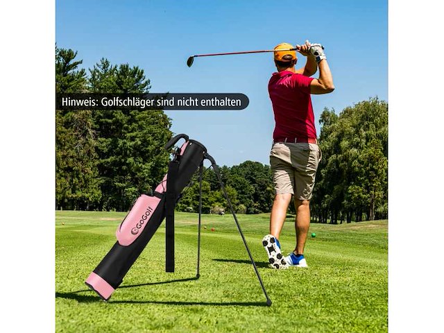 Roze lichtgewicht golftas met dubbel compartiment en regenhoes - afbeelding 2 van  6