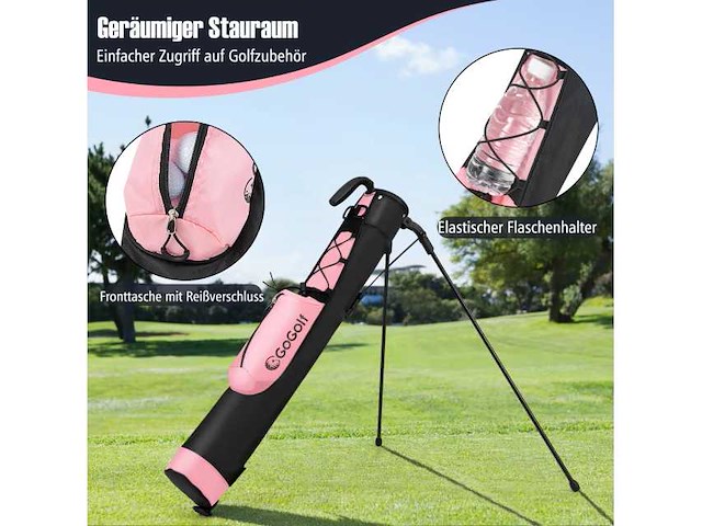 Roze lichtgewicht golftas met dubbel compartiment en regenhoes - afbeelding 3 van  6