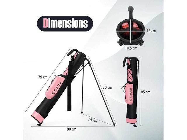 Roze lichtgewicht golftas met dubbel compartiment en regenhoes - afbeelding 5 van  6