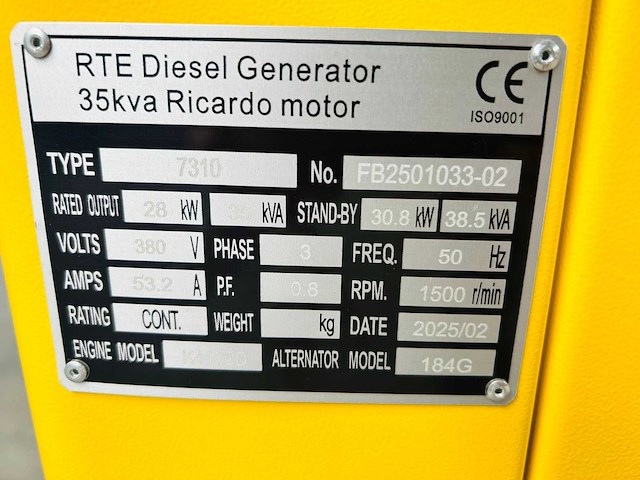 Rte - 2025 - 7310 - 35 kva noodstroomaggregaat 400v - afbeelding 7 van  22