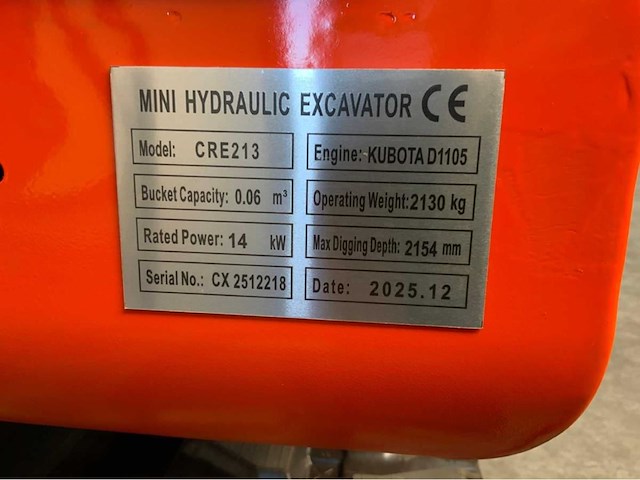 Rte - 2025 - cre213 - mini excavator kubota euro 5 met cabine - afbeelding 16 van  29