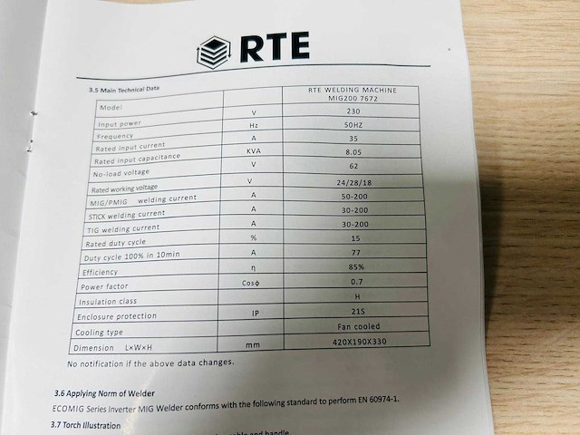 Rte - 2025 - mig200 7672 - mig lasapparaat 200a - afbeelding 12 van  13