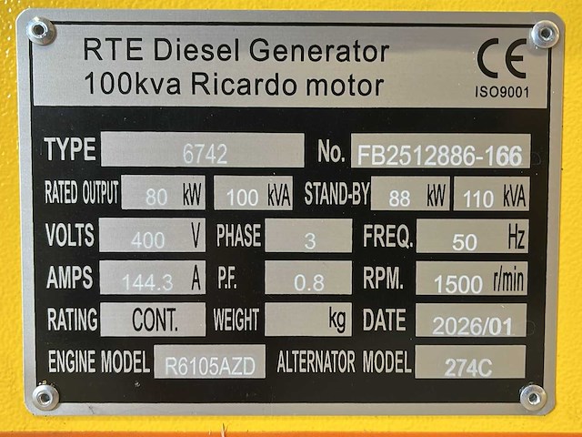 Rte - 2026 - 6742 - 100 kva noodstroomaggregaat 400v - afbeelding 19 van  27