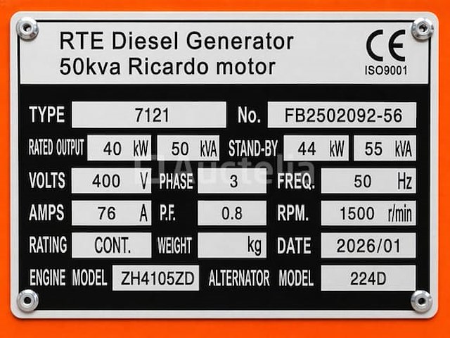 Rte - 2026 - 7121 - 50 kva noodstroomaggregaat 400v - afbeelding 2 van  4