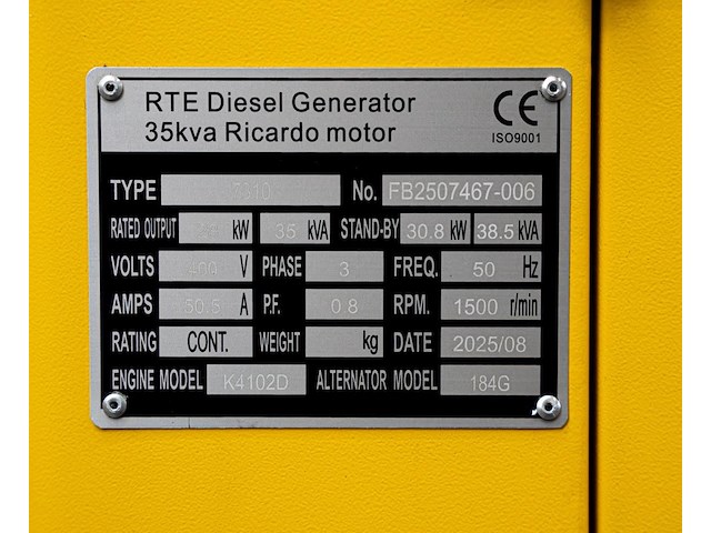 Rte - 2026 - 7310 - 35 kva noodstroomaggregaat 400v - afbeelding 8 van  24