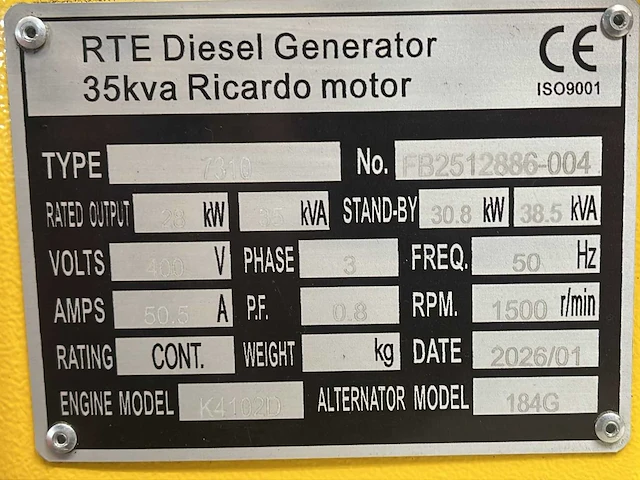 Rte - 2026 - 7310 - 35 kva noodstroomaggregaat 400v - afbeelding 16 van  20