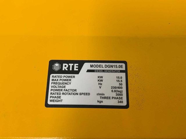 Rte - 2026 - dgn15e - diesel generator 15.0kw - afbeelding 5 van  16