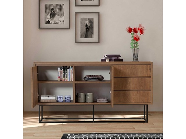 Ruba console | 100% melamine | walnoot, zwart - afbeelding 7 van  8