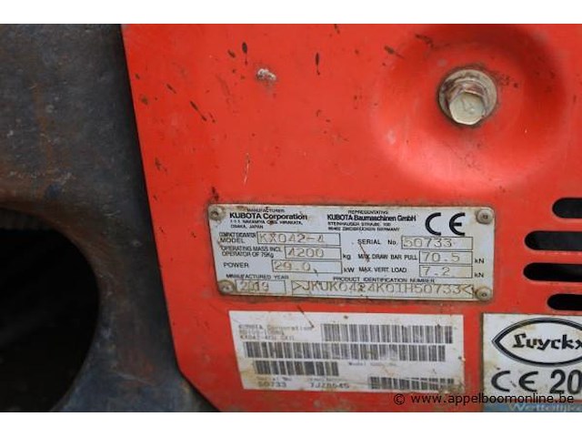 Rupskraan kubota kx042-4, serienummer jkuk0424k01h50733, bj 2019, werkuren 2916,5 - afbeelding 10 van  10