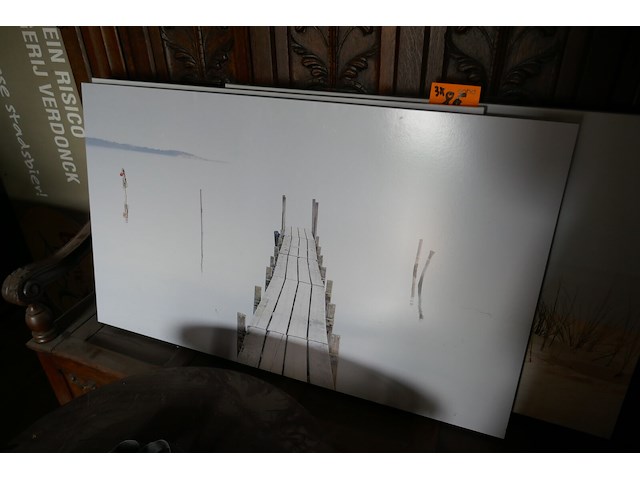 Rustieke houten bureautafel + 3 canvassen - afbeelding 3 van  6