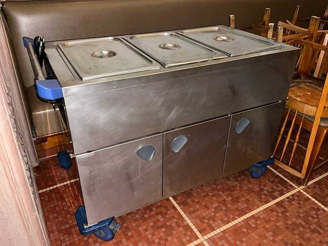Rvs mobiele bain-marie warmhoudwagen met 3 gn-bakken en onderkast - afbeelding 1 van  9