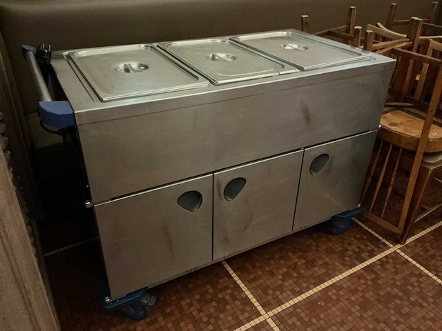 Rvs mobiele bain-marie warmhoudwagen met 3 gn-bakken en onderkast - afbeelding 2 van  9