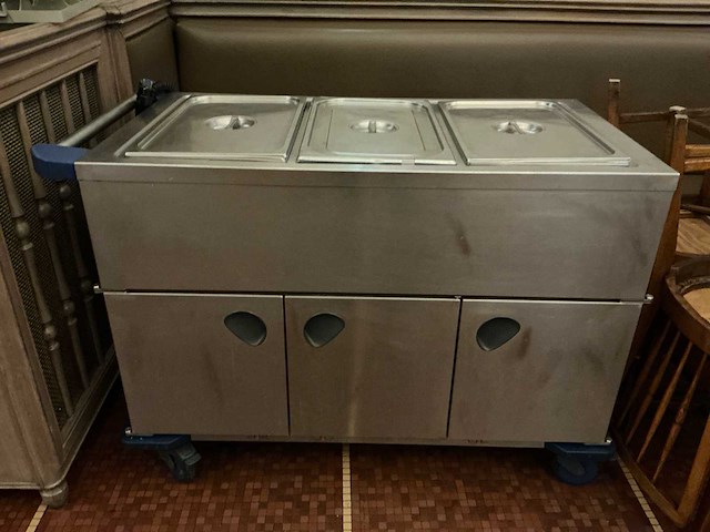 Rvs mobiele bain-marie warmhoudwagen met 3 gn-bakken en onderkast - afbeelding 3 van  9
