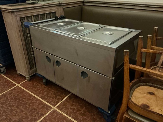 Rvs mobiele bain-marie warmhoudwagen met 3 gn-bakken en onderkast - afbeelding 4 van  9