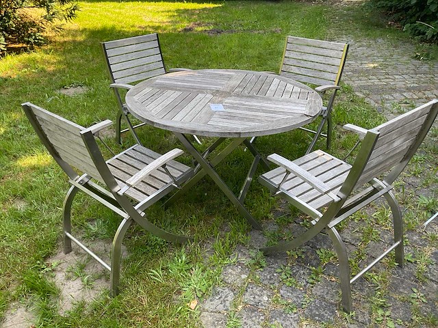 Rvs tuintafel met 4 stoelen - afbeelding 1 van  3