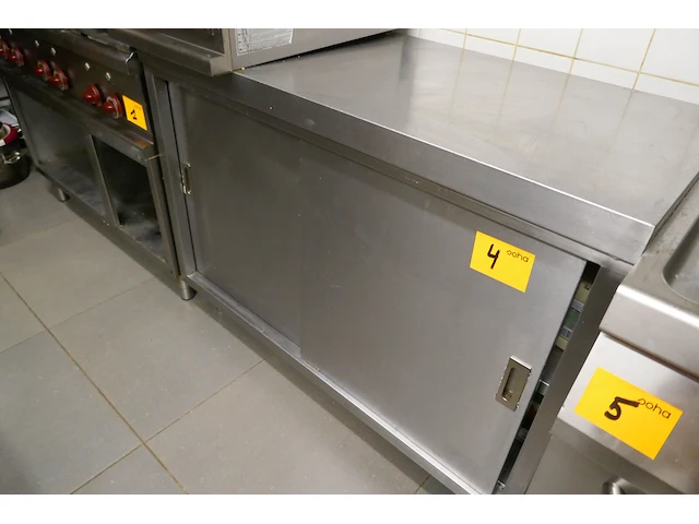 Rvs werktafel met bodemschap en 2 schuifdeuren - afbeelding 2 van  4