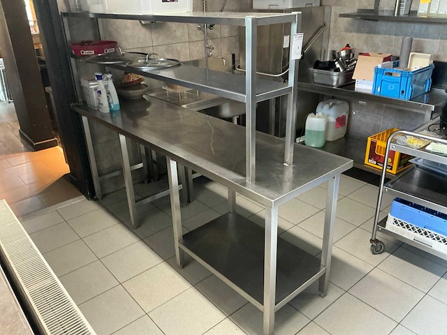 Rvs werktafel met opbouwrek - afbeelding 1 van  3