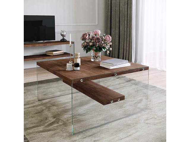 S1 salontafel | gehard glas | walnoot - afbeelding 1 van  5